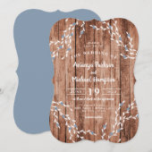 Wood Dusty Blue Berry Wreath Wedding Invitation Kaart (Voorkant / Achterkant)