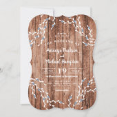 Wood Dusty Blue Berry Wreath Wedding Invitation Kaart (Voorkant)