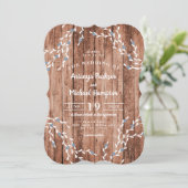 Wood Dusty Blue Berry Wreath Wedding Invitation Kaart (Staand voorkant)