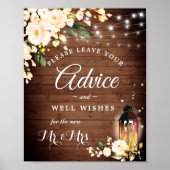 Wood en Blush Rozen Advice and Well Wish Sign Poster (Voorkant)