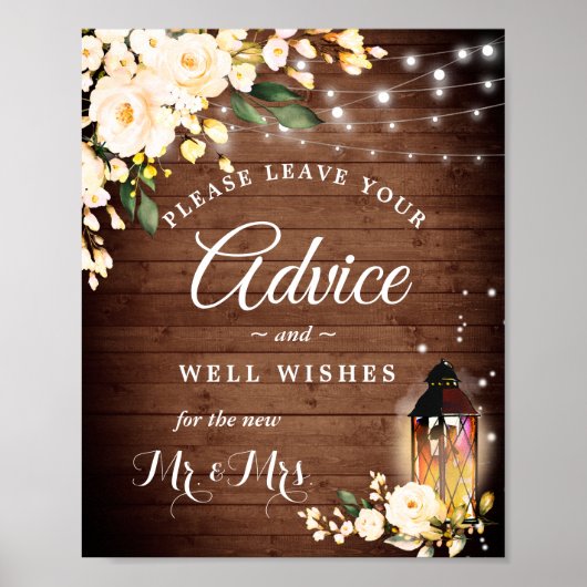 Wood en Blush Rozen Advice and Well Wish Sign Poster (Voorkant)
