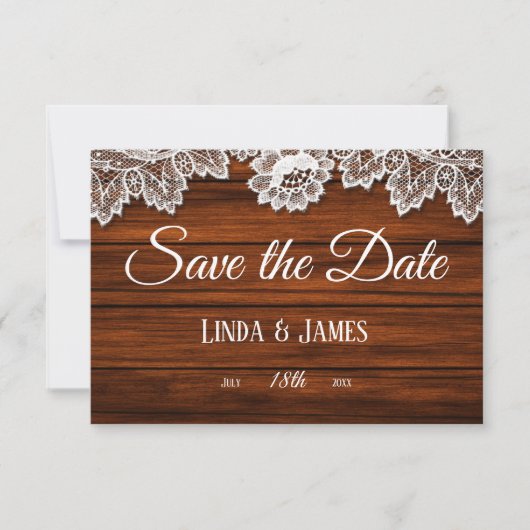 Wood en Lace Country Wedding Save the Date Card (Voorkant)