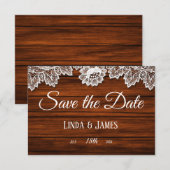 Wood en Lace Country Wedding Save the Date Card (Voorkant / Achterkant)