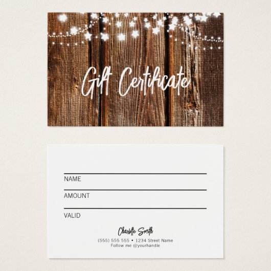 Wood- en String Lights Holiday Cadeaucertificaat Visitekaartje (Voorkant /achterkant)