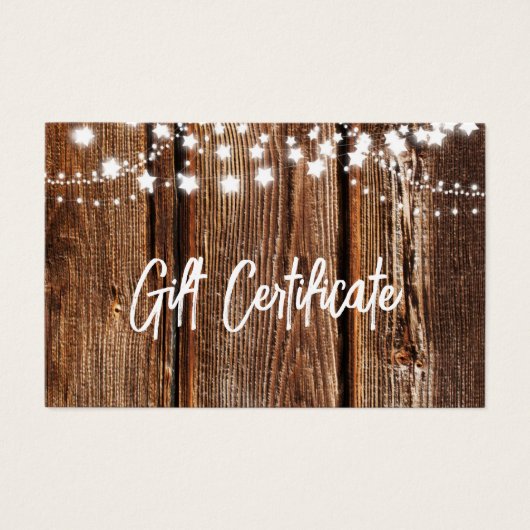 Wood- en String Lights Holiday Cadeaucertificaat Visitekaartje (Voorkant)
