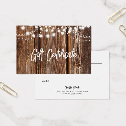 Wood- en String Lights Holiday Cadeaucertificaat Visitekaartje (Kantoor)