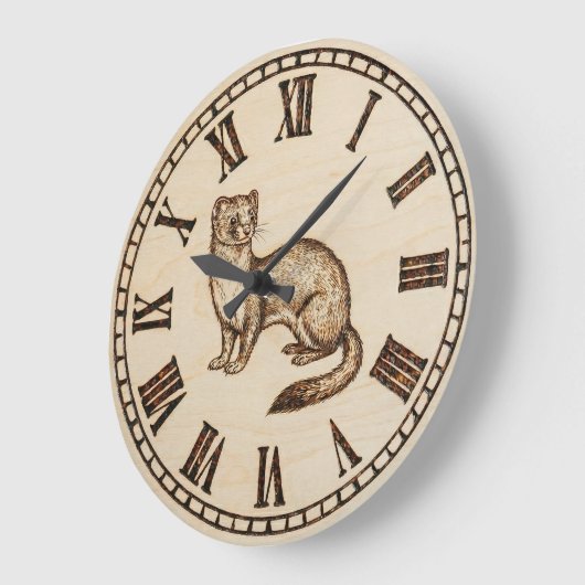 Wood Engraved Ferret Wall Clock Grote Klok (Hoek)