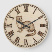 Wood Engraved Ferret Wall Clock Grote Klok (Voorkant)
