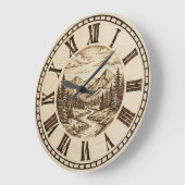 Wood Engraved Mountain River Wall Clock Grote Klok (Hoek)