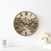Wood Engraved Mountain River Wall Clock Grote Klok (Huis)