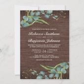 Wood Eucalyptus Photo Collage QR Code Wedding Kaart (Voorkant)