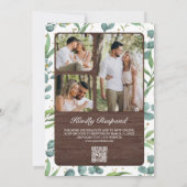 Wood Eucalyptus Photo Collage QR Code Wedding Kaart (Achterkant)
