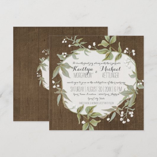 Wood Fence Laurel Leaf Wreath w Babys BreatArt Kaart (Voorkant / Achterkant)