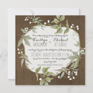 Wood Fence Laurel Leaf Wreath w Babys BreatArt Kaart