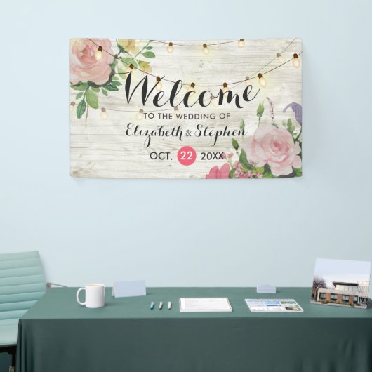 Wood Floral String Lights Wedding Welcome Banner (Beurs)