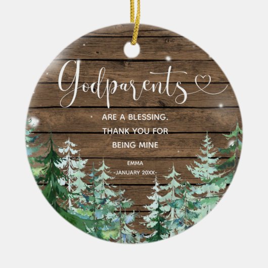 Wood Gepersonaliseerde godouders kerstversiering Keramisch Ornament (Voorkant)