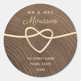 Wood Gold Wedding Return Address Ronde Sticker