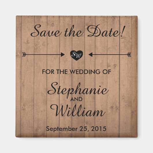 Wood Grain Bewaar de datummagneet. Hart en Pijlen. Magneet (Voorkant)