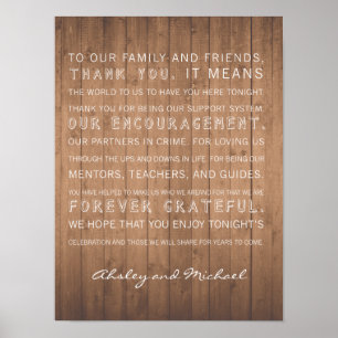 Wood Grain bruiloft bedankt dat je een ritueel tek Poster