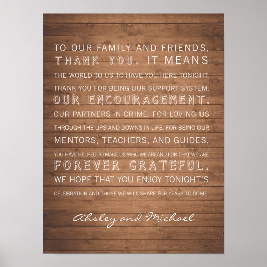 Wood Grain bruiloft bedankt dat je een ritueel tek Poster (Voorkant)