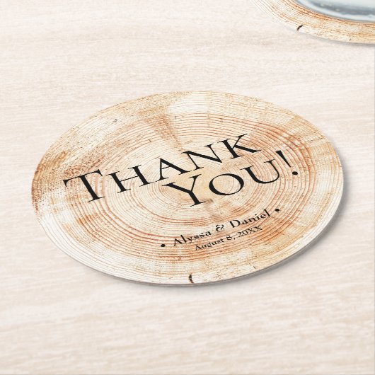 Wood Grain Dank u rustieke bruiloft gunst Ronde Kartonnen Onderzetter (Gebogen)