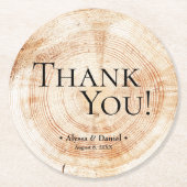Wood Grain Dank u rustieke bruiloft gunst Ronde Kartonnen Onderzetter (Voorkant)