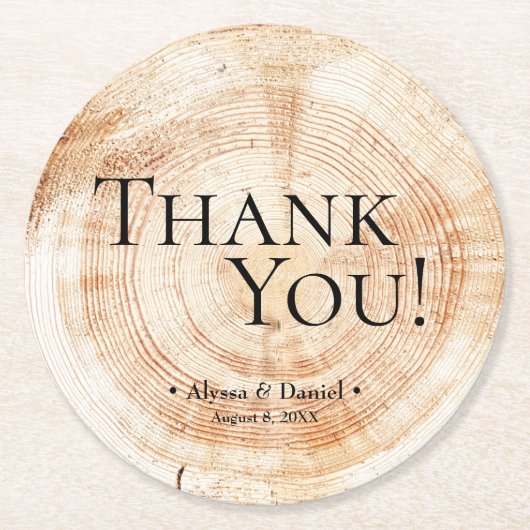 Wood Grain Dank u rustieke bruiloft gunst Ronde Kartonnen Onderzetter (Voorkant)