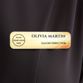 Wood-grain Gold-2 Magnetic Name Badge