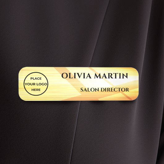 Wood-grain Gold-4 Magnetic Name Badge