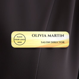 Wood-grain Gold Magnetic Name Badge