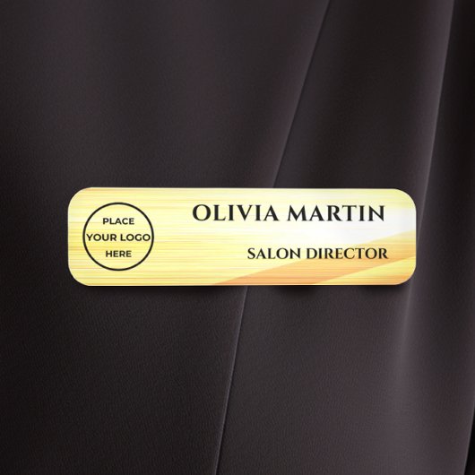 Wood-grain Gold Magnetic Name Badge