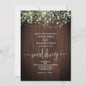 Wood Greenery String Lights Wedding Invitation Kaart (Voorkant)