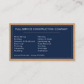 Wood Handyman Construction Navy Blue Gold  Visitekaartje (Achterkant)