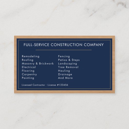 Wood Handyman Construction Navy Blue Gold  Visitekaartje (Achterkant)