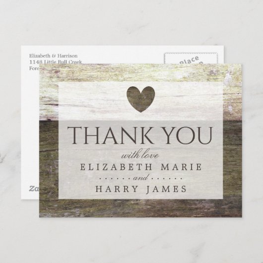 Wood Heart Weddenschap Bedankt Briefkaart (Voorkant / Achterkant)