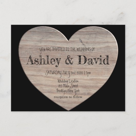 Wood Heart Wedding Briefkaart (Voorkant)