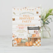 Wood Herfst Harvest Party Pumpkin Church Picknick Kaart (Staand voorkant)