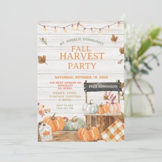 Wood Herfst Harvest Party Pumpkin Church Picknick Kaart (Staand voorkant)