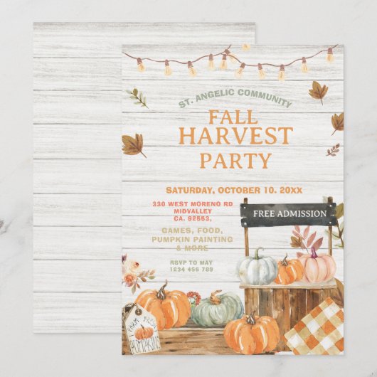 Wood Herfst Harvest Party Pumpkin Church Picknick Kaart (Voorkant / Achterkant)