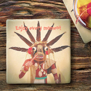 Wood Kachina Doll Grappig gezicht Geniet elk momen Stenen Onderzetter