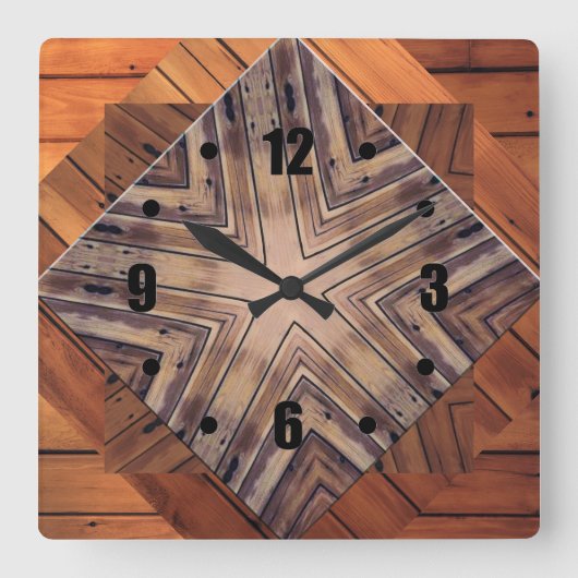 Wood Kaleidoscoop Design Square Wall Klocks Vierkante Klok (Voorkant)