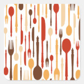  Wood Kitchen Fork Spoon Knife Vierkante Sticker (Voorkant)
