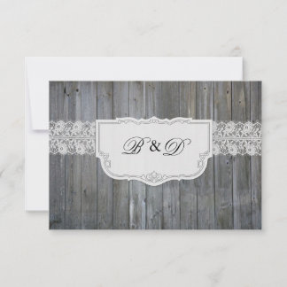 Wood Lace Elegant Wedding Invitation Kaart