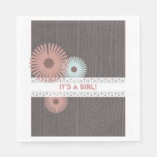 Wood + Lace Geïnspireerd Bloemen Meisje Baby showe Servet (Voorkant)