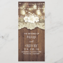 Wood Lace String Lights Mason Jars Trouwprogramma Programmakaart