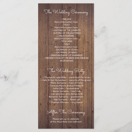 Wood Lace String Lights Mason Jars Trouwprogramma Programmakaart (Achterkant)