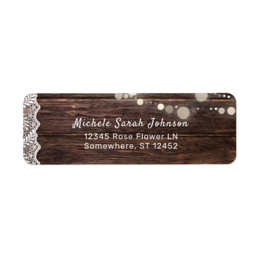 Wood Lace & String Lights Return-adres Etiket (Voorkant)