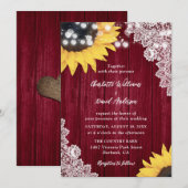 Wood Lace Sunflower Burgundy Wedding Invitting Kaart (Voorkant / Achterkant)