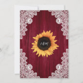 Wood Lace Sunflower Burgundy Wedding Invitting Kaart (Achterkant)