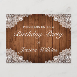 Wood & Lace Verjaardagsfeestuitnodiging Briefkaart